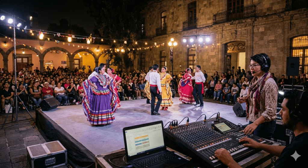 Producción de un evento de baile regional.